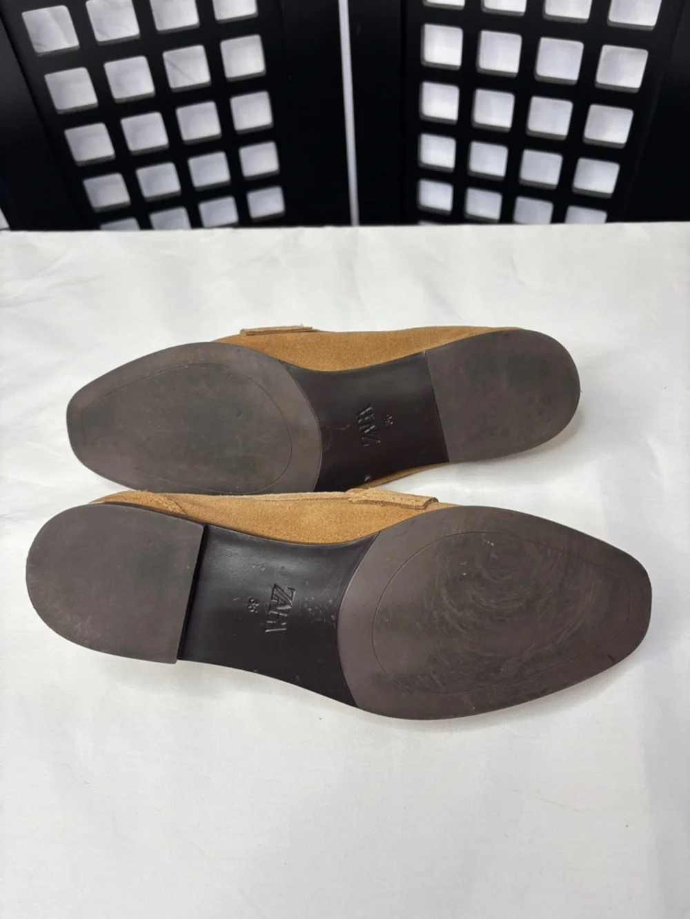 🤎 Zara Suede Penny Loafers Women's 5.5 Camel Beige Slip On Flats 🤎 - Picture 9 of 11